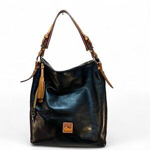 Dooney & Bourke Mckenkie Hobo Black & Brown Leather Bag Zipper, Tassel, Shoulder